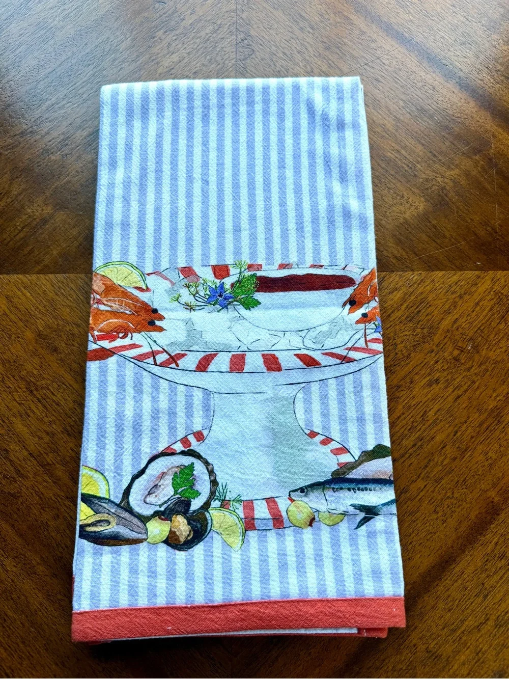 Urban Outfitters White Linen-Look Tea Towel with Coral Print